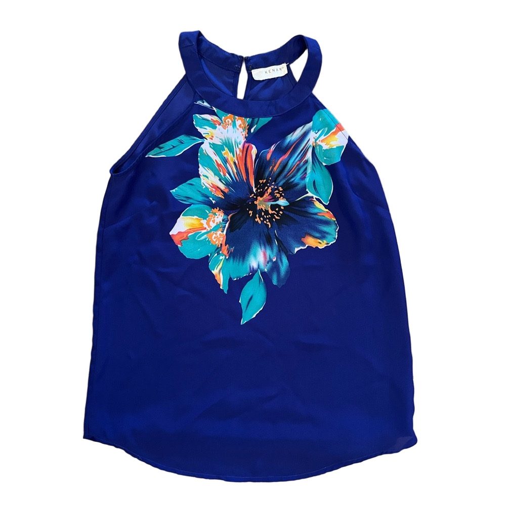 Kenar Blue Floral Halter Neck Sleeveless Blouse Size S